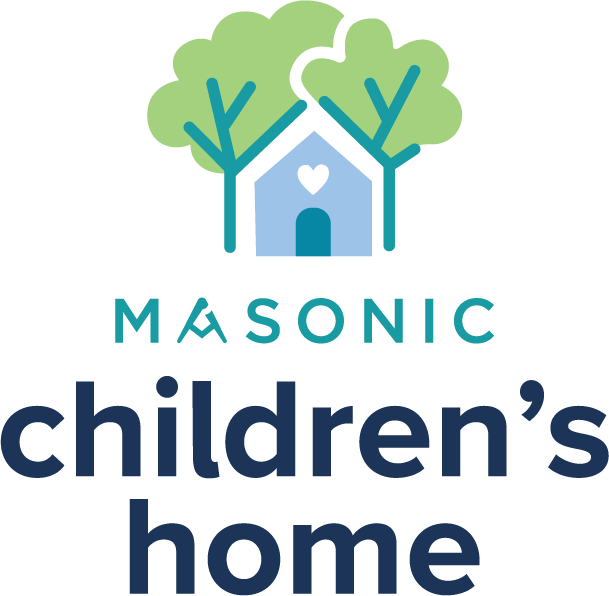 Masonic Children's Home logo with a graphic of a home surrounded by two trees.