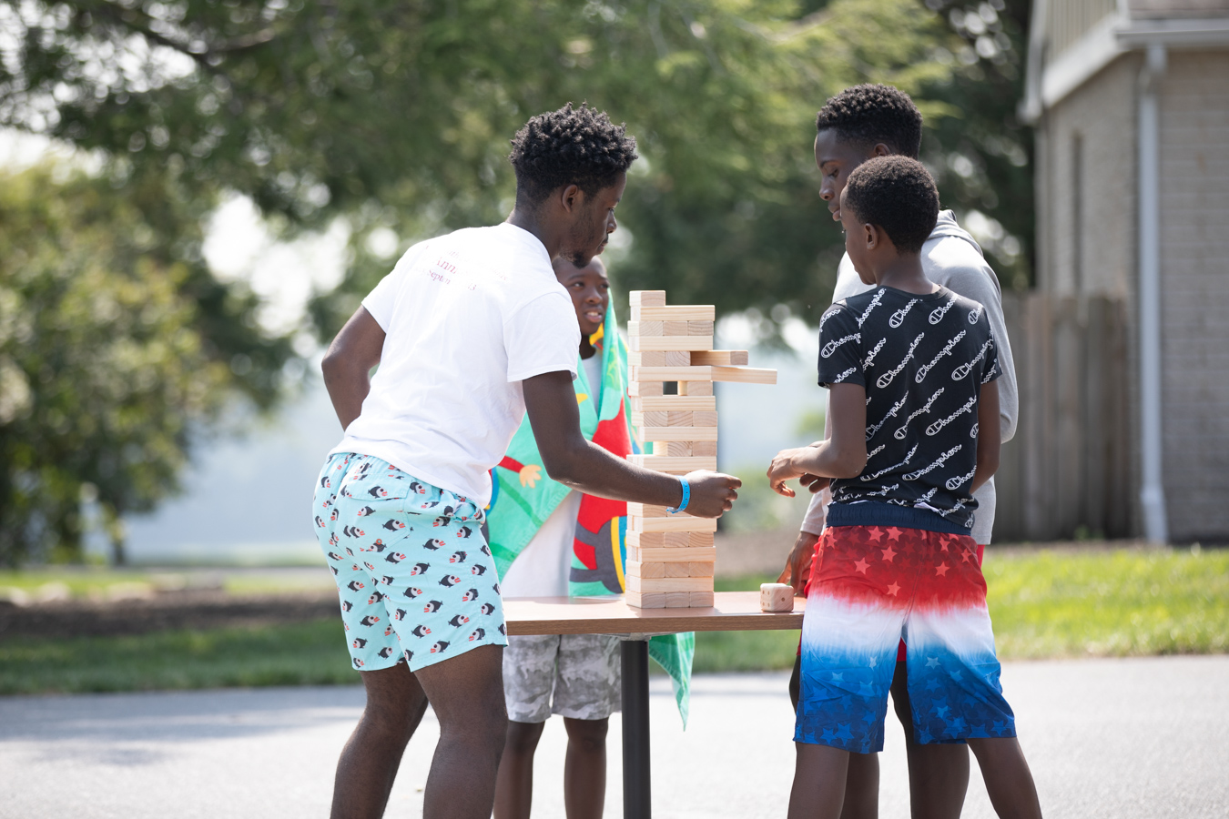 Boys playing table top game
